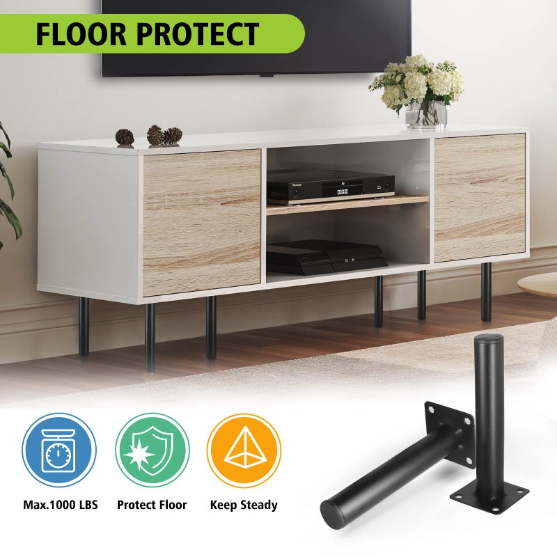 Masendelk Black Furniture Legs 6 Inch / 150mm, 4pcs Modern Sofa Legs Round Cabinet Legs, Heavy Duty Metal Legs with Mounting Screw for DIY Couch TV Cabinet Dresser Desk Risers - Image 3